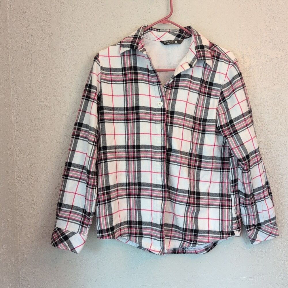 Flannel Fleece Lined Jacket S Pink Black Button Up Collar Preppy Casual Minimal